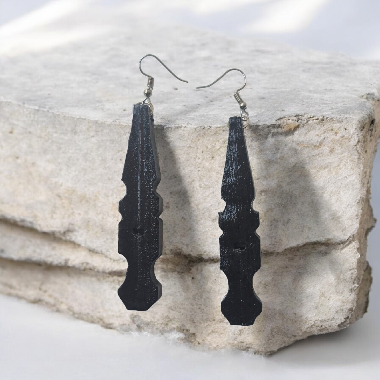 Pegs wooden black earrings