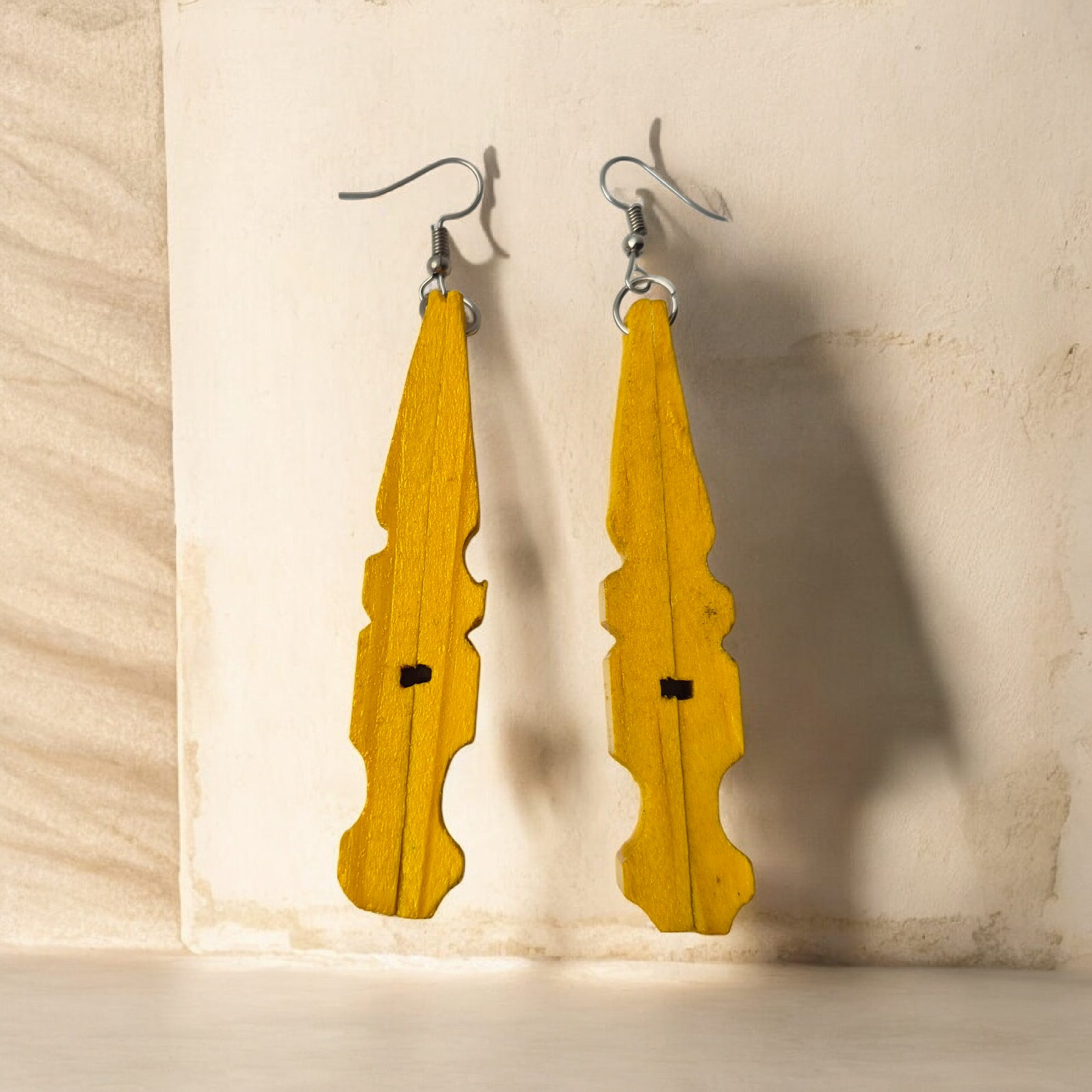 Pegs wooden yellow earrings