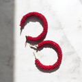 Beaded Red Hoop Earrings - Large Statement Hoops