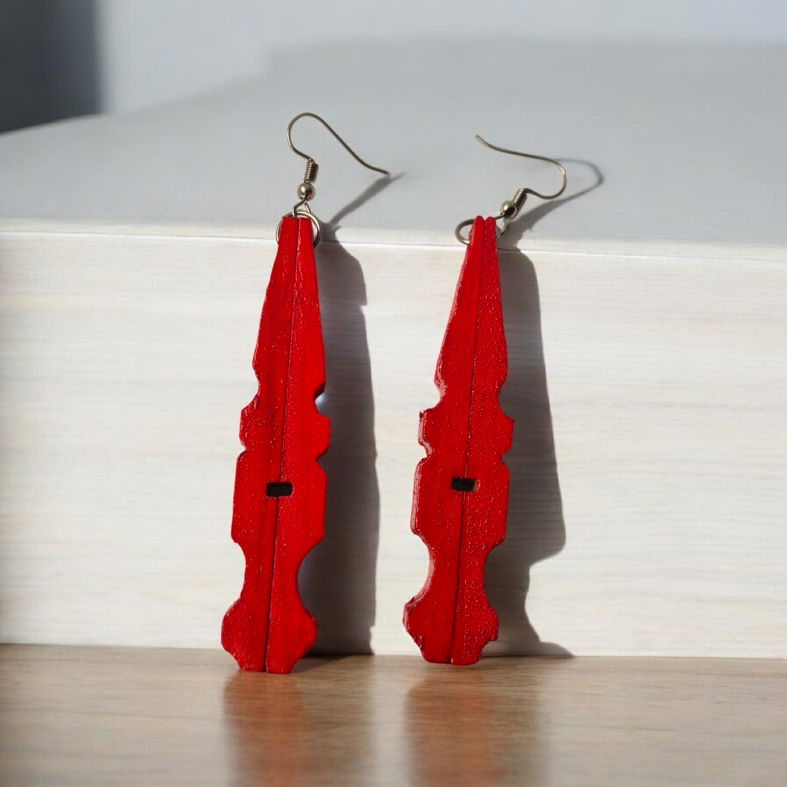 Pegs wooden red earrings