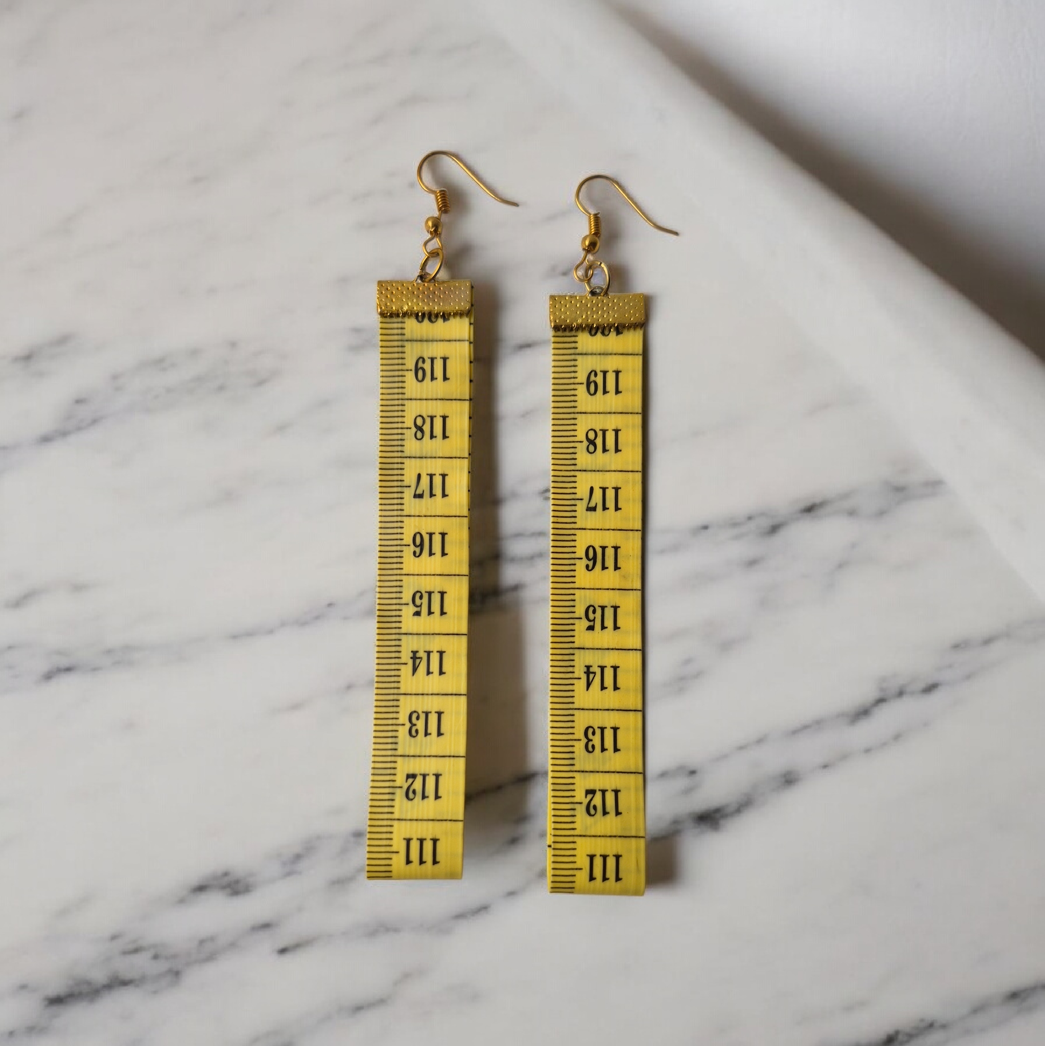 Measuring tape  ruler earrings yellow